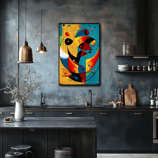 Kosmische baanabstractie in turquoise en mandarijn poster