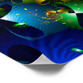 Kosmische Blau Lime Starburst Bloemrijke Fractal Poster (Hoek)