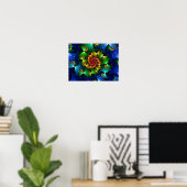 Kosmische Blau Lime Starburst Bloemrijke Fractal Poster (Thuiskantoor)