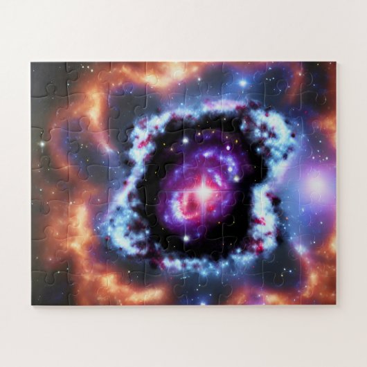 Kosmische blauwe paarse galactische objecten in de legpuzzel (Horizontaal)