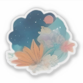 Kosmische bloei onder een scharlaken maan sticker