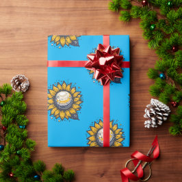 Kosmische Bloem Blauw Cadeaupapier