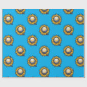 Kosmische Bloem Blauw Cadeaupapier (Vlak)