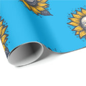Kosmische Bloem Blauw Cadeaupapier (Rol Hoek)