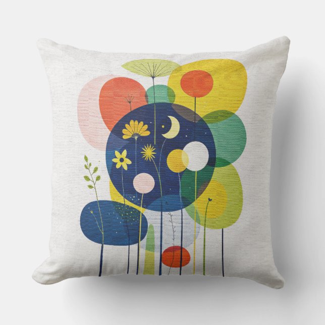 Kosmische Bloem Midde Eeuw Modern Boho Abstract Buitenkussen (Voorkant)