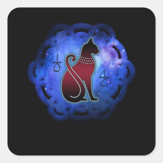 Kosmische bloem van het leven Egyptische kat magie Vierkante Sticker (Voorkant)