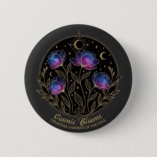 Kosmische Bloesems – Hemelse Bloemige Mandala bloe Ronde Button 5,7 Cm (Voorkant)