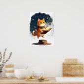 Kosmische Boekenwurm Kat Leest in de Ruimte Grappi Poster (Keuken)