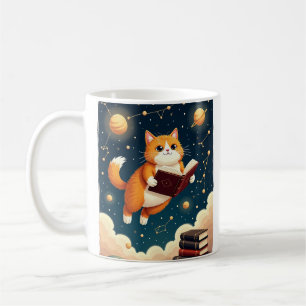Kosmische Boekenwurm Kat Ruimte Lezen Sticker T-sh Koffiemok