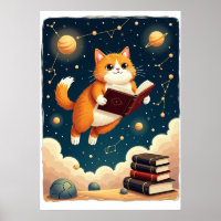 Kosmische Boekenwurm Kat Ruimte Lezen Sticker T-sh