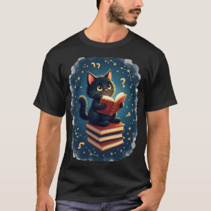 Kosmische Boekliefhebber Kat Leest in Donkere Acad T-shirt
