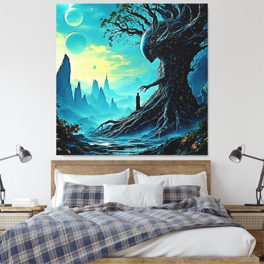 Kosmische boom van het leven fantasie canvas afdruk (Insitu (Slaapkamer))