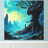 Kosmische boom van het leven fantasie canvas afdruk (Insitu (Houten vloer))