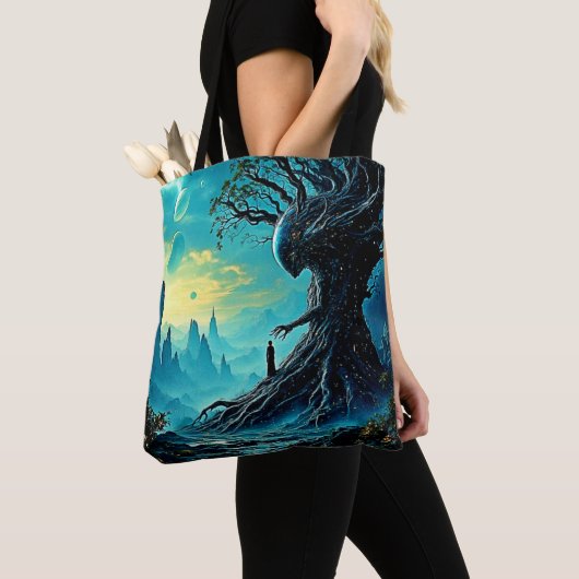 Kosmische boom van het leven fantasie tote bag (Dichtbij)