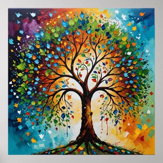 Kosmische boom van mythen - Indiase volkskunst Poster (Voorkant)