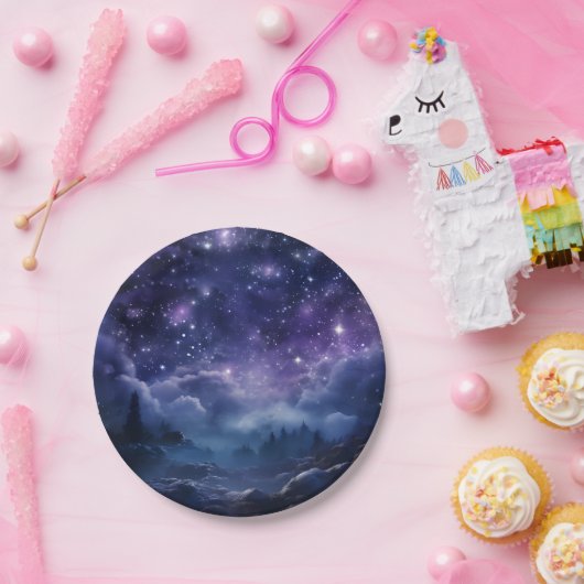 Kosmische bos nachtelijke hemel papieren bordje (Feest)