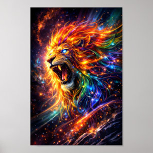 Kosmische Brullende Leeuw Ruimte Kunst Neon Melk Poster