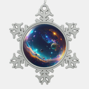 Kosmische Bubbelsterrenstelsel Fantasie Kunst Tin Sneeuwvlok Ornament