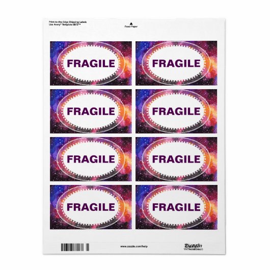 Kosmische buitenruimte bewegende doos breekbaar etiket (Full Sheet)