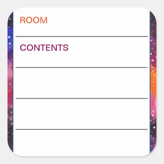 Kosmische buitenruimte bewegende doos inhoud vierkante sticker (Voorkant)