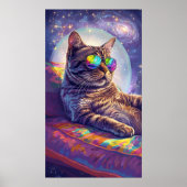 Kosmische Cat Chillin' in Rainbow Shades Art Poster (Voorkant)