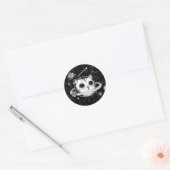 Kosmische Cat planeet, zwart en wit Ronde Sticker (Envelop)