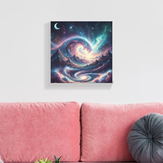 Kosmische Celestial Waves Wall Art | Maan en oceaa Canvas Afdruk (Insitu (Woonkamer))