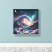Kosmische Celestial Waves Wall Art | Maan en oceaa Canvas Afdruk (Insitu (Houten vloer))