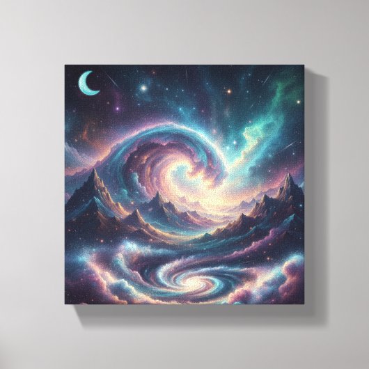 Kosmische Celestial Waves Wall Art | Maan en oceaa Canvas Afdruk (Voorkant)