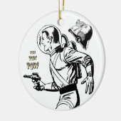 Kosmische charme: Retro Sci-Fi Ray Pistool Man Keramisch Ornament (Links)
