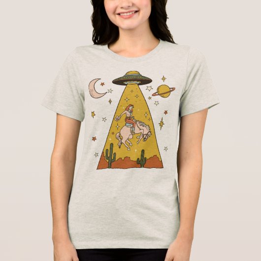 Kosmische Cowgirl Tri-Blend Shirt (Voorkant)