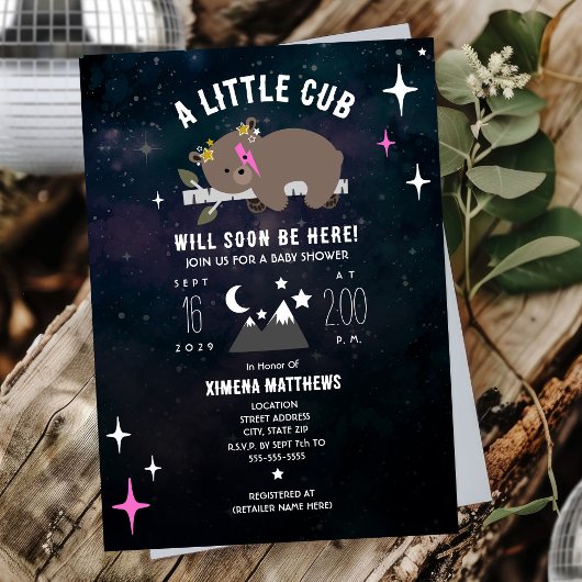 Kosmische Cub Roze Meisje Baby shower Kaart