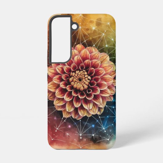 Kosmische Dahlia Geometrie Waterverf Art Samsung Galaxy Hoesje (Achterkant)
