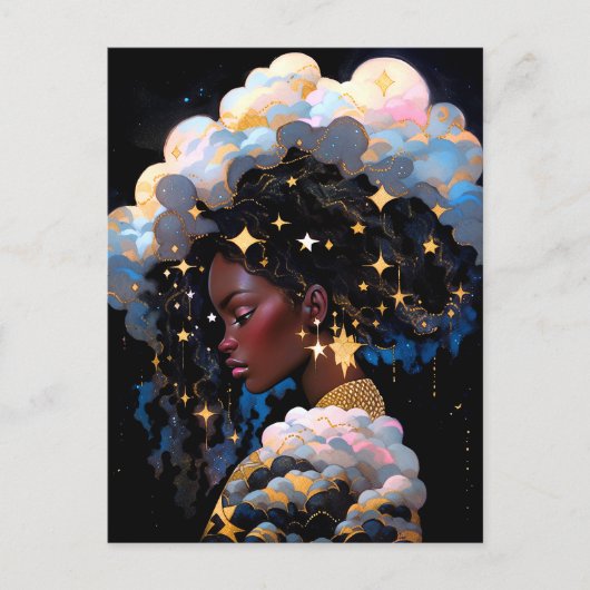 Kosmische Dame Afro-Amerikaanse Fantasy Kunst Briefkaart (Voorkant)