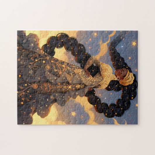Kosmische Dame Afro-Amerikaanse Fantasy Kunst Legpuzzel (Horizontaal)