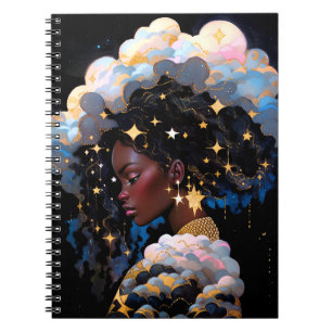 Kosmische Dame Afro-Amerikaanse Fantasy Kunst Notitieboek