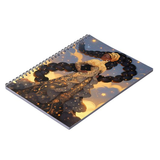 Kosmische Dame Afro-Amerikaanse Fantasy Kunst Notitieboek (Linkerzijde)