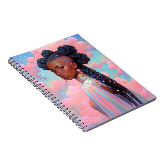 Kosmische Dame Afro-Amerikaanse Fantasy Kunst Notitieboek (Rechterzijde)