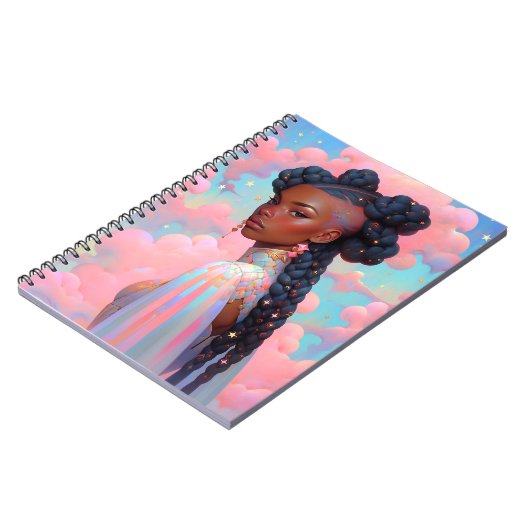 Kosmische Dame Afro-Amerikaanse Fantasy Kunst Notitieboek (Linkerzijde)