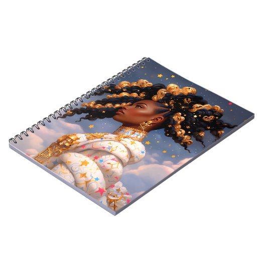 Kosmische Dame Afro-Amerikaanse Fantasy Kunst Notitieboek (Linkerzijde)