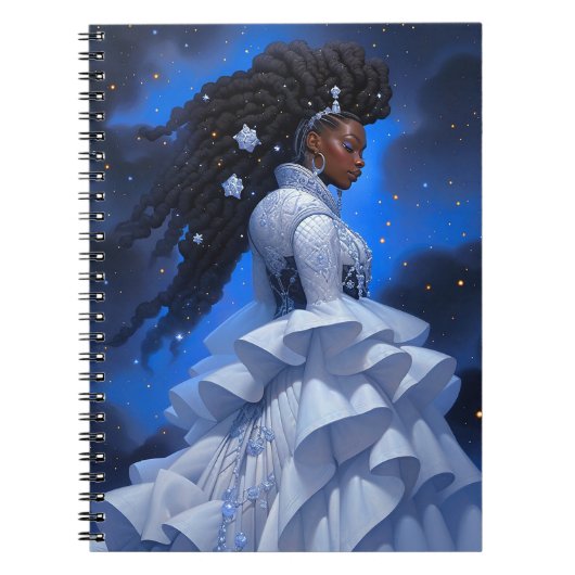 Kosmische Dame Afro-Amerikaanse Fantasy Kunst Notitieboek (Voorkant)