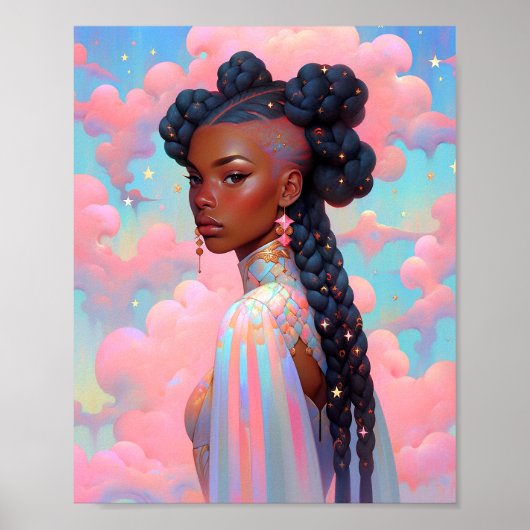 Kosmische Dame Afro-Amerikaanse Fantasy Kunst Poster (Voorkant)