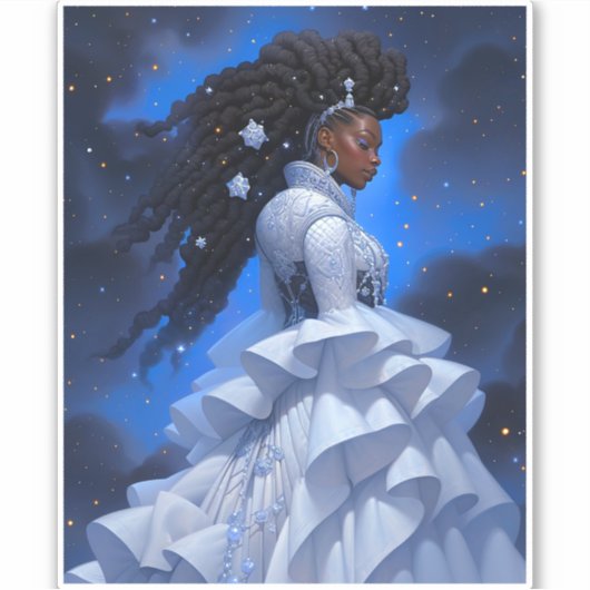 Kosmische Dame Afro-Amerikaanse Fantasy Kunst Sticker (Voorkant)