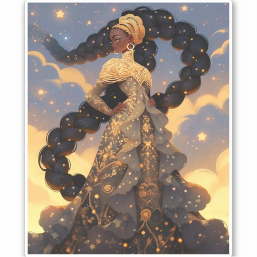 Kosmische Dame Afro-Amerikaanse Fantasy Kunst Sticker (Voorkant)