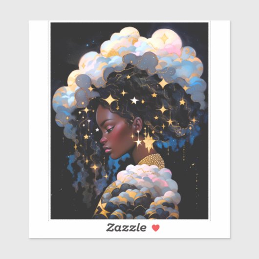 Kosmische Dame Afro-Amerikaanse Fantasy Kunst Sticker (Vel)