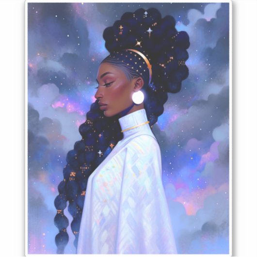 Kosmische Dame Afro-Amerikaanse Fantasy Kunst Sticker (Voorkant)