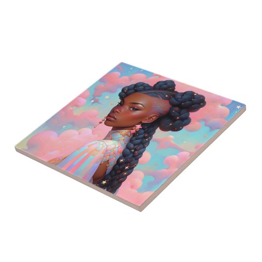 Kosmische Dame Afro-Amerikaanse Fantasy Kunst Tegeltje (Zijkant)