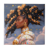 Kosmische Dame Afro-Amerikaanse Fantasy Kunst Tegeltje (Voorkant)