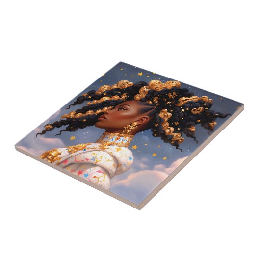Kosmische Dame Afro-Amerikaanse Fantasy Kunst Tegeltje (Zijkant)