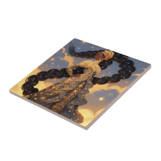 Kosmische Dame Afro-Amerikaanse Fantasy Kunst Tegeltje (Zijkant)